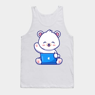 Cute Polar Bear Working On Laptop Cartoon Tank Top